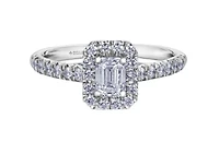 18K White Gold/Palladium Alloy (hypoallergenic) 1.00cttw Emerald Cut Halo Diamond Ring - Gold /