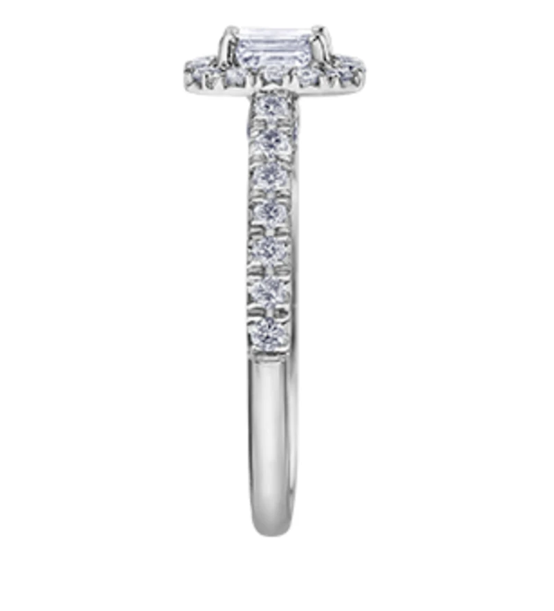18K White Gold/Palladium Alloy (hypoallergenic) 1.00cttw Emerald Cut Halo Diamond Ring - Gold /