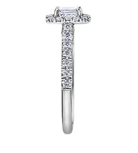 18K White Gold/Palladium Alloy (hypoallergenic) 1.00cttw Emerald Cut Halo Diamond Ring - Gold /