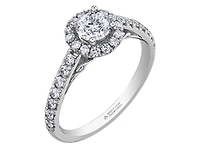18K White Gold/Palladium Alloy (hypoallergenic) 1.00cttw Round Brilliant Halo Diamond Ring - Gold /
