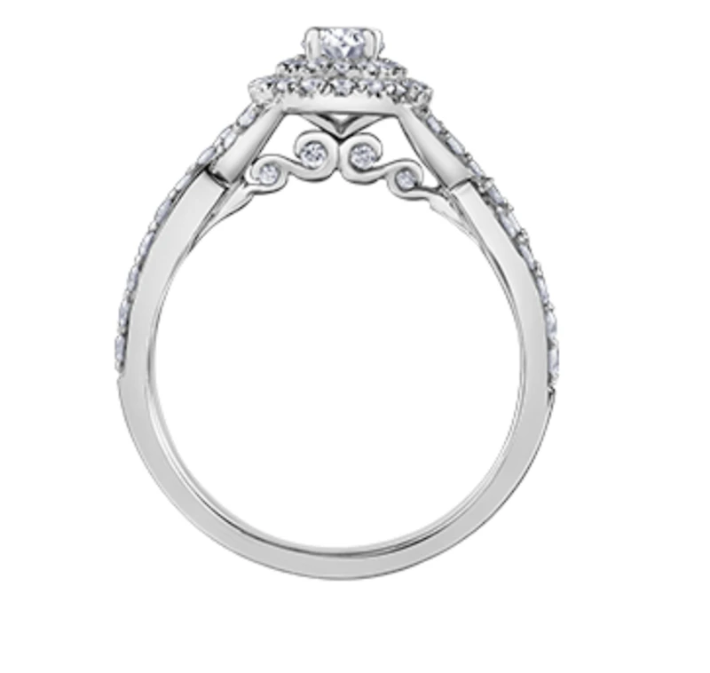 18K White Gold/Palladium Alloy (hypoallergenic) 1.00cttw Oval Double Halo Diamond Ring - Gold /
