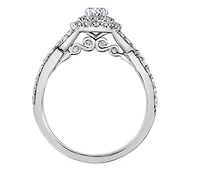18K White Gold/Palladium Alloy (hypoallergenic) 1.00cttw Oval Double Halo Diamond Ring - Gold /