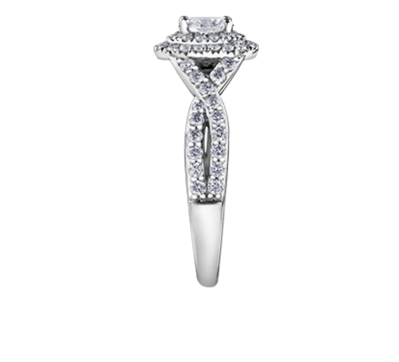18K White Gold/Palladium Alloy (hypoallergenic) 1.00cttw Oval Double Halo Diamond Ring - Gold /