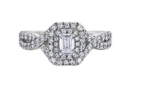 18K White Gold/Palladium Alloy (hypoallergenic) 1.00cttw Emerald Cut Double Halo Diamond Ring - Gold /