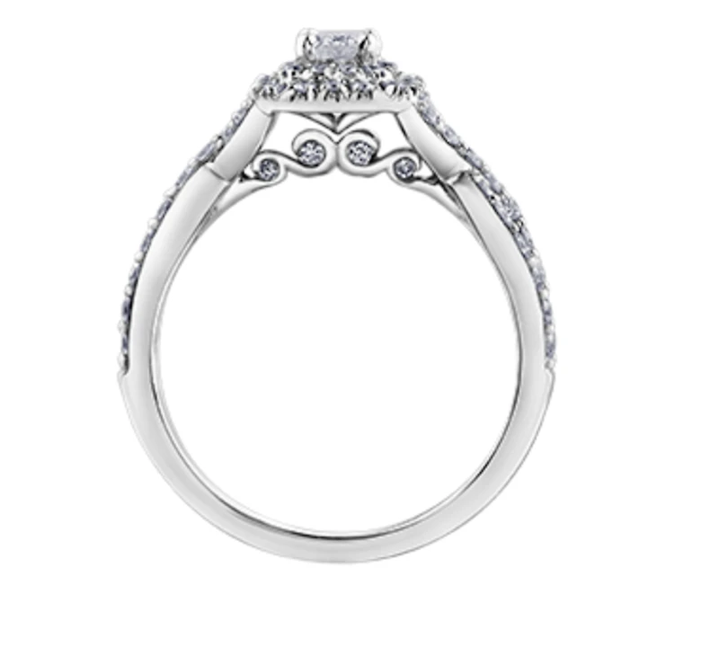 18K White Gold/Palladium Alloy (hypoallergenic) 1.00cttw Emerald Cut Double Halo Diamond Ring - Gold /