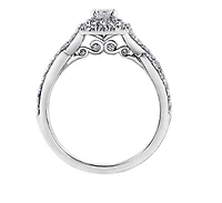 18K White Gold/Palladium Alloy (hypoallergenic) 1.00cttw Emerald Cut Double Halo Diamond Ring - Gold /