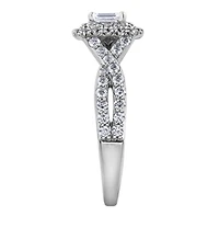 18K White Gold/Palladium Alloy (hypoallergenic) 1.00cttw Emerald Cut Double Halo Diamond Ring - Gold /