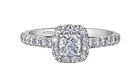 18K White Gold/Palladium Alloy (hypoallergenic) 1.00cttw Cushion Shape Halo Diamond Ring - Gold /