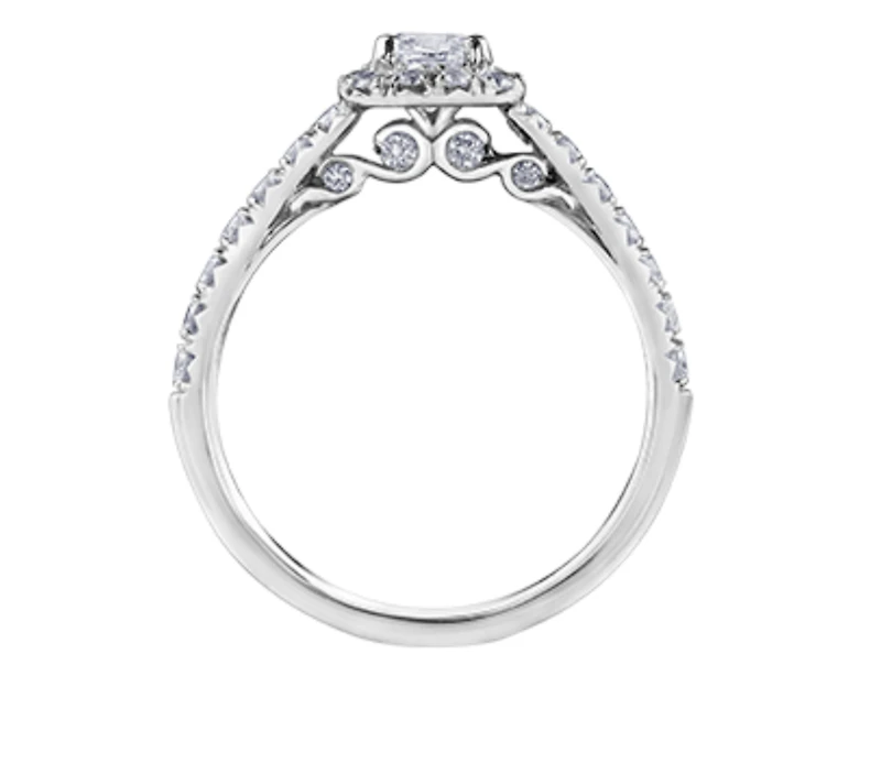 18K White Gold/Palladium Alloy (hypoallergenic) 1.00cttw Cushion Shape Halo Diamond Ring - Gold /