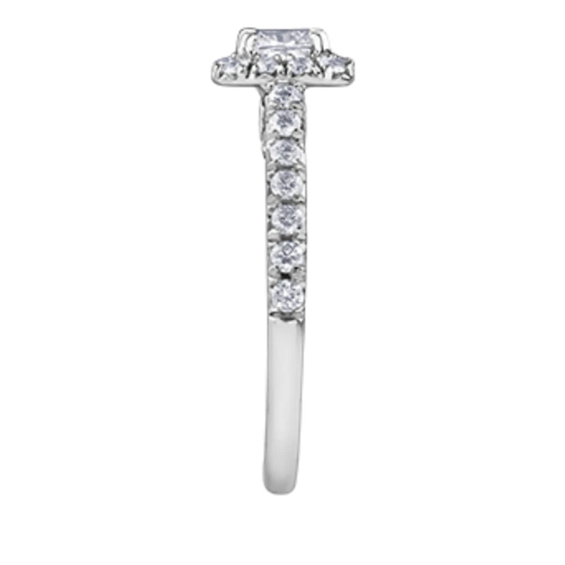 18K White Gold/Palladium Alloy (hypoallergenic) 1.00cttw Cushion Shape Halo Diamond Ring - Gold /