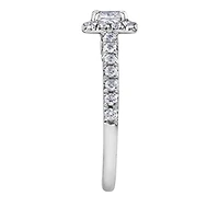 18K White Gold/Palladium Alloy (hypoallergenic) 1.00cttw Cushion Shape Halo Diamond Ring - Gold /