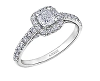 18K White Gold/Palladium Alloy (hypoallergenic) 1.00cttw Cushion Shape Halo Diamond Ring - Gold /