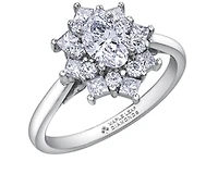 18K White Gold/Palladium Alloy (hypoallergenic) 1.15-1.39cttw Oval Shape Diamond Cluster Ring - Gold / 1.15 Carat Total