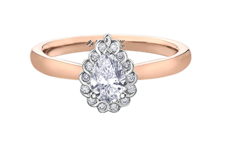 18K Rose Gold/Palladium Alloy (hypoallergenic) 0.62cttw Pear Shape Diamond Halo Ring - Gold /