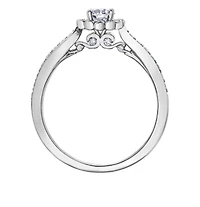 18K White Gold/Palladium Alloy (hypoallergenic) 0.60cttw Round Brilliant Diamond Halo Ring - Gold