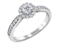 18K White Gold/Palladium Alloy (hypoallergenic) 0.60cttw Round Brilliant Diamond Halo Ring - Gold