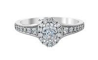18K White Gold/Palladium Alloy (hypoallergenic) 0.90cttw Oval Shape Diamond Halo Ring - Gold /