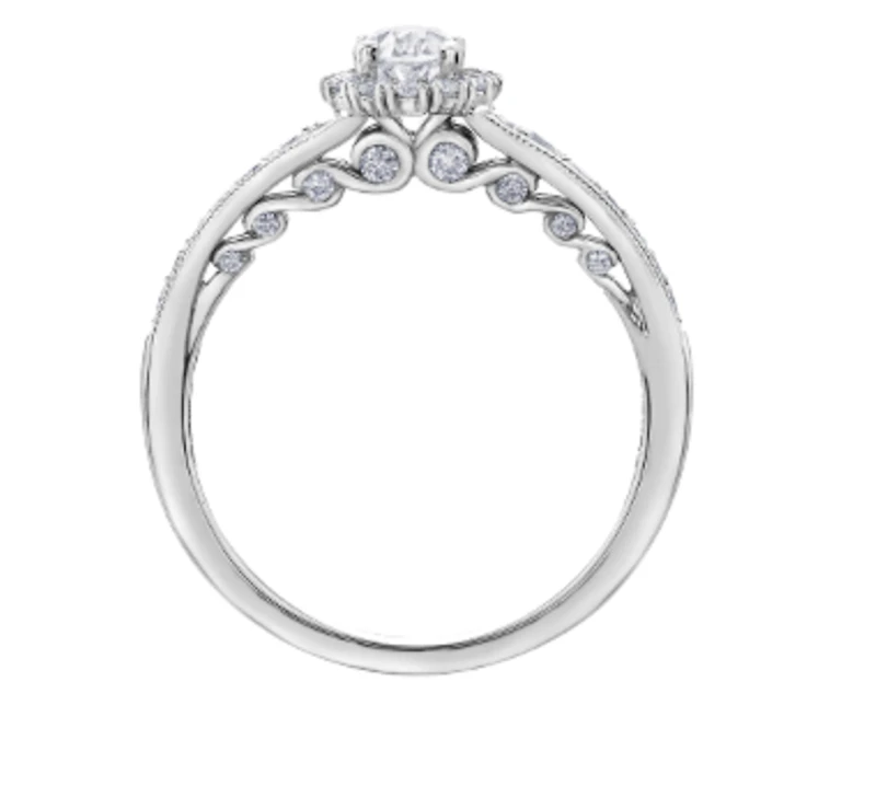 18K White Gold/Palladium Alloy (hypoallergenic) 0.90cttw Oval Shape Diamond Halo Ring - Gold /