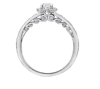 18K White Gold/Palladium Alloy (hypoallergenic) 0.90cttw Oval Shape Diamond Halo Ring - Gold /