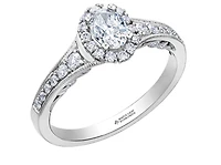 18K White Gold/Palladium Alloy (hypoallergenic) 0.90cttw Oval Shape Diamond Halo Ring - Gold /