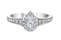 18K White Gold/Palladium Alloy (hypoallergenic) 0.90cttw Pear Shape Diamond Halo Ring - Gold /