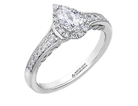 18K White Gold/Palladium Alloy (hypoallergenic) 0.90cttw Pear Shape Diamond Halo Ring - Gold /