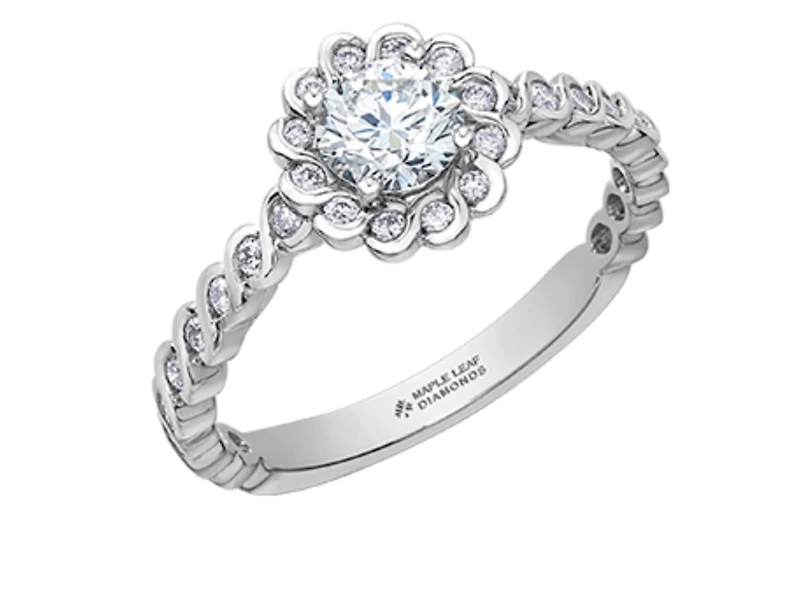 18K White Gold/Palladium Alloy (hypoallergenic) 0.83cttw Round Brilliant Diamond Halo Ring - Gold /