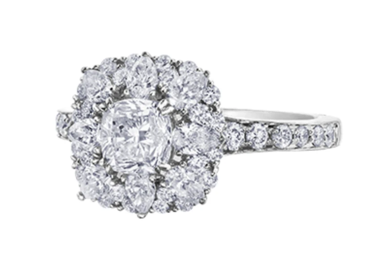 18K White Gold/Palladium Alloy (hypoallergenic) 1.50-2.31cttw Cushion Cut Diamond Halo Ring - Gold / 1.50 Carat Total