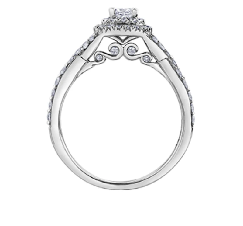 18K White Gold/Palladium Alloy (hypoallergenic) 1.00cttw Cushion Shape Double Halo Diamond Ring - Gold /