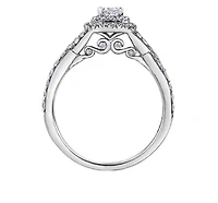 18K White Gold/Palladium Alloy (hypoallergenic) 1.00cttw Cushion Shape Double Halo Diamond Ring - Gold /