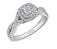 18K White Gold/Palladium Alloy (hypoallergenic) 1.00cttw Cushion Shape Double Halo Diamond Ring - Gold /