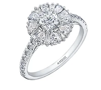 18K White Gold/Palladium Alloy (hypoallergenic) 1.50cttw Round Brilliant Diamond Halo Ring - Gold /