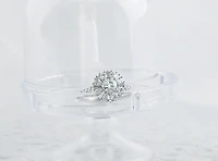 18K White Gold/Palladium Alloy (hypoallergenic) 1.50cttw Round Brilliant Diamond Halo Ring - Gold /