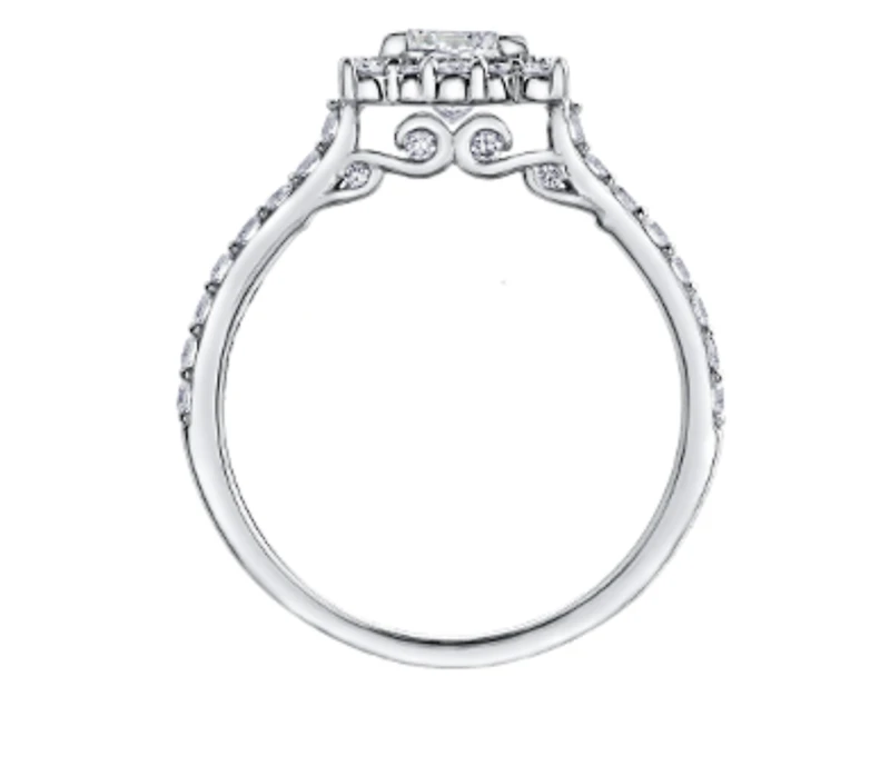 18K White Gold/Palladium Alloy (hypoallergenic) Princess Cut Halo Diamond Ring - Carat Total