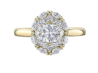 18K Yellow Gold/Palladium Alloy (hypoallergenic) 1.18cttw Round Brilliant Halo Diamond Ring