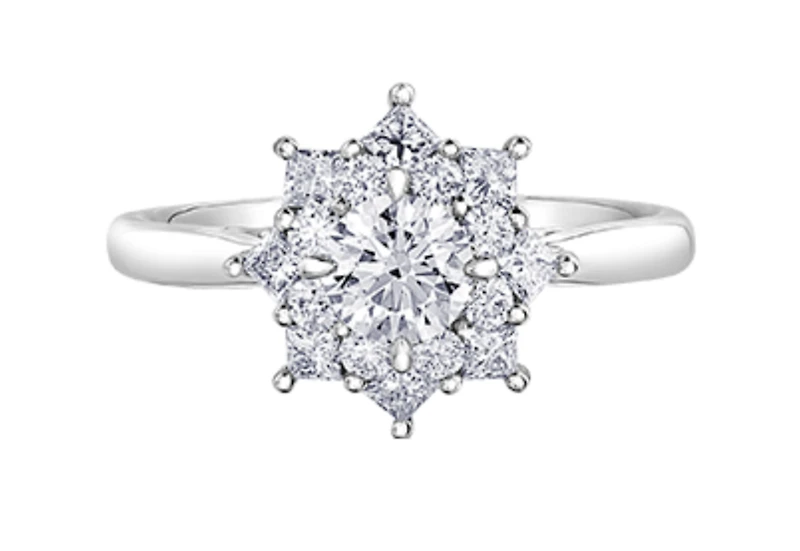 18K White Gold/Palladium Alloy (hypoallergenic) 1.15cttw Round Brilliant Halo Diamond Ring