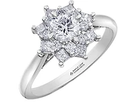 18K White Gold/Palladium Alloy (hypoallergenic) 1.15cttw Round Brilliant Halo Diamond Ring