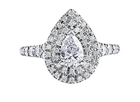 18K White Gold/Palladium Alloy (hypoallergenic) 1.00cttw Pear Shape Double Halo Diamond Ring