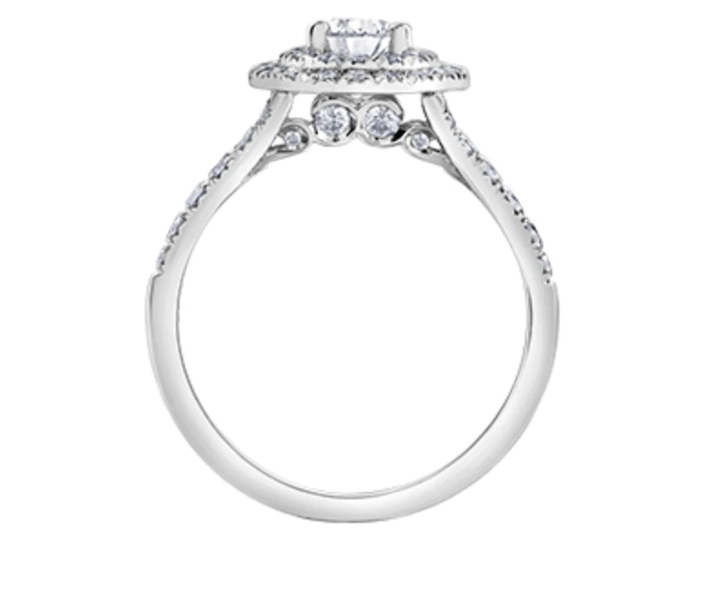 18K White Gold/Palladium Alloy (hypoallergenic) 1.00cttw Pear Shape Double Halo Diamond Ring