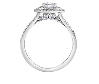 18K White Gold/Palladium Alloy (hypoallergenic) 1.00cttw Pear Shape Double Halo Diamond Ring
