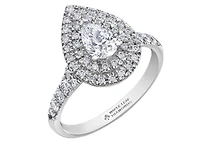 18K White Gold/Palladium Alloy (hypoallergenic) 1.00cttw Pear Shape Double Halo Diamond Ring