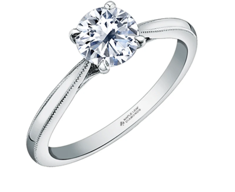 18K White Gold/Palladium Alloy (hypoallergenic) Round Brilliant Milled Edge Diamond Ring - Carat total