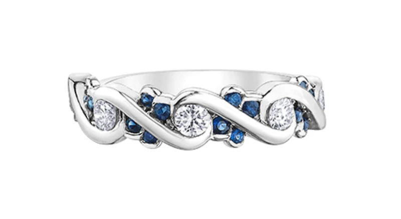 14K White Gold 0.36cttw Diamond & Sapphire Ring, 6.5