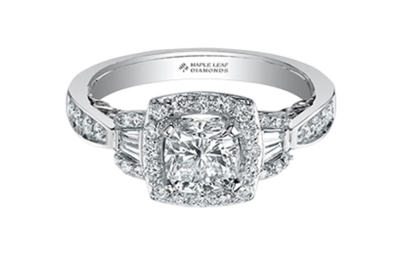 18K White Gold/Palladium Alloy (hypoallergenic) 0.91-1.52cttw Cushion Cut Halo Diamond Ring - / Carat Total