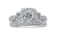 18K White Gold/Palladium Alloy (hypoallergenic) 0.91-1.52cttw Cushion Cut Halo Diamond Ring - / Carat Total