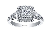 18K White Gold/Palladium Alloy (hypoallergenic) 0.65-1.50cttw Princess Shape Double Halo Diamond Ring - / Carat Total 5