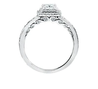 18K White Gold/Palladium Alloy (hypoallergenic) 0.65-1.50cttw Princess Shape Double Halo Diamond Ring - / Carat Total 5