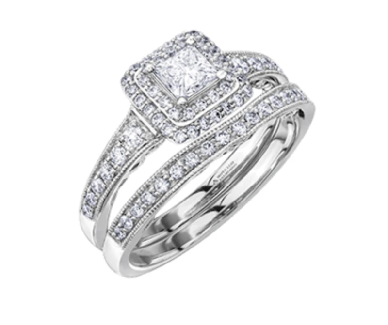 18K White Gold/Palladium Alloy (hypoallergenic) 0.65-1.50cttw Princess Shape Double Halo Diamond Ring - / Carat Total 5