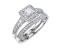 18K White Gold/Palladium Alloy (hypoallergenic) 0.65-1.50cttw Princess Shape Double Halo Diamond Ring - / Carat Total 5