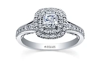 18K White Gold/Palladium Alloy (hypoallergenic) 0.65-1.50cttw Cushion Cut Double Halo Diamond Ring - / Carat Total